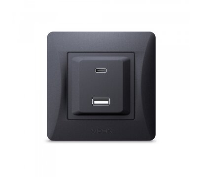 Зображення 2 Розетка Videx Binera USB-A + USB-C PD20W Black Graphite (VF-BNCHRUC20-BG) прихованого типу