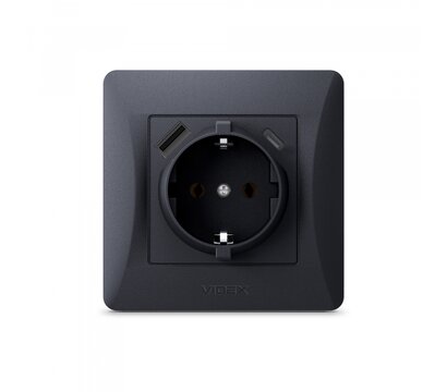 Зображення 2 Розетка Videx Binera USB+USB-C Black Graphite (VF-BNSK1GUC-BG) Одинарна EU + 1хUSB-A + 1xUSB-C