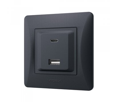 Зображення 3 Розетка Videx Binera USB-A + USB-C PD20W Black Graphite (VF-BNCHRUC20-BG) прихованого типу