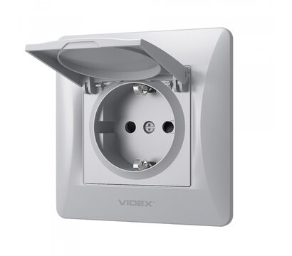 Зображення 3 Розетка Videx Binera Silver Silk (VF-BNSK1GС-SS) з кришкою