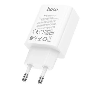 Зображення 2 Зарядний пристрій Hoco C143A (1USB-C, 3А) 20W White (6942007652063)