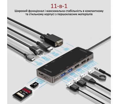 Зображення 2 USB Hub (хаб) Promate PrimeHub-Pro USB Type-C Grey (primehub-pro.grey)