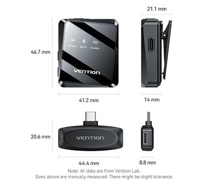 Изображение 2 Микрофон Vention USB Type-C 2-Pack Wireless Lavalier Black (NCBB0)