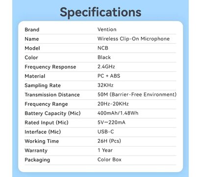 Изображение 3 Микрофон Vention USB Type-C 2-Pack Wireless Lavalier Black (NCBB0)