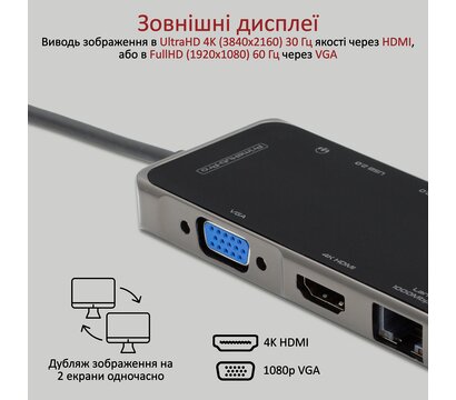 Зображення 4 USB Hub (хаб) Promate PrimeHub-Pro USB Type-C Grey (primehub-pro.grey)