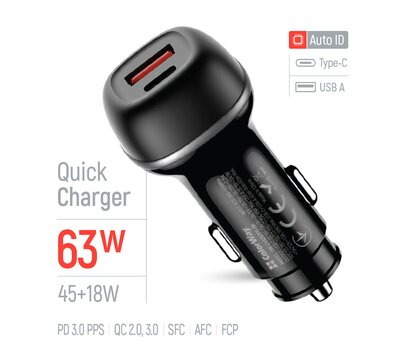 Изображение 6 Зарядное устройство ColorWay 2USB (Type-C PD45W + USB QC3.0 18W) 63W Black (CW-CHA067PD-BK)