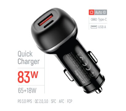 Изображение 6 Зарядное устройство ColorWay 2USB (Type-C PD65W + USB QC3.0 18W) 83W Black (CW-CHA068PD-BK)