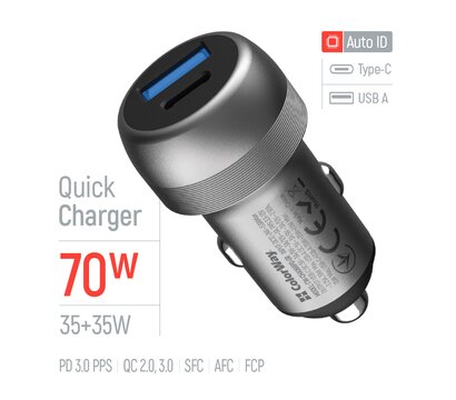 Изображение 6 Зарядное устройство ColorWay 2USB (Type-C PD35W + USB QC3.0 35W) 70W Gray (CW-CHA066PD-GR)