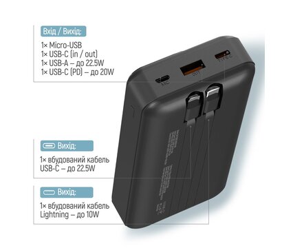 Зображення 6 УМБ ColorWay Optimal Power 20000mAh Black (CW-PB200LPB5BK-PDD)