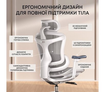 Изображение 6 Кресло Sihoo Doro C300L Mesh White DORO-C300L-A3-102)