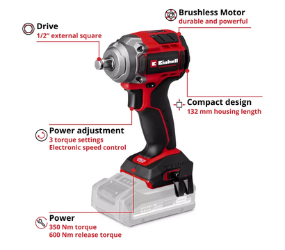 Зображення 2 акумуляторний ударний гайковерт Einhell Professional TP-CW 18/350-C Li BL - Solo (4510055)