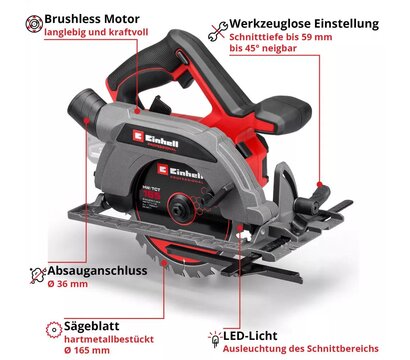 Зображення 6 Електро пила Einhell TP-CS 18/165 Li BL (4331225)