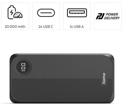 Изображение 2 Повербанк Hama 20000mAh Black (00201755)