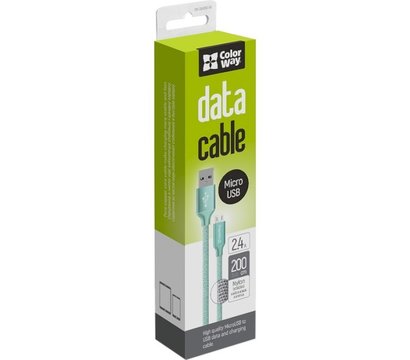 Зображення 2 Кабель ColorWay USB-MicroUSB (2.4А), 2м Mint - CW-CBUM009-MT