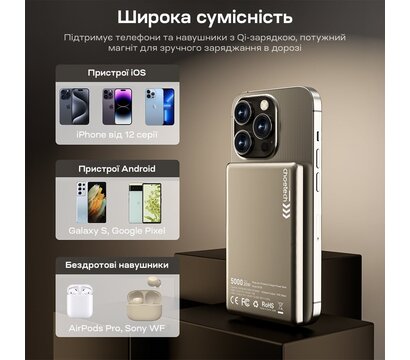 Изображение 13 Универсальная мобильная батарея Choetech B738 5000mAh QC3.0 PD3.0 White (43-00160), Цвет: белый