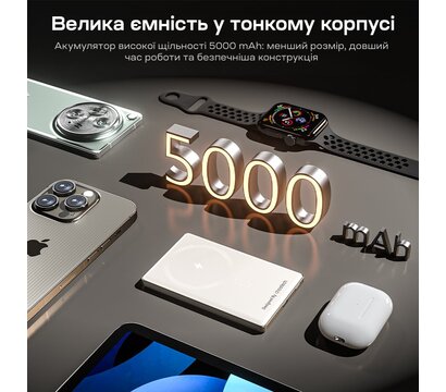 Изображение 6 Универсальная мобильная батарея Choetech B738 5000mAh QC3.0 PD3.0 White (43-00160), Цвет: белый