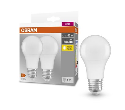 Изображение 2 Светодиодная лампа Osram LED BASE A60 8.5W 806Lm 2700K E27x2 (4058075152656) с цоколем E27
