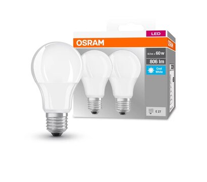 Зображення 2 LED лампочка Osram LED BASE A60 8,5W 806Lm 4000K E27 2 шт (4058075152670) на 60 Вт