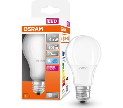 Изображение 2 Светодиодная лампа Osram Led CLA45 6,5W (600Lm) 4000K E27 12-36В (4058075757608) с цоколем E27