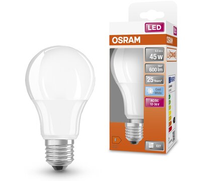 Изображение 4 Светодиодная лампа Osram Led CLA45 6,5W (600Lm) 4000K E27 12-36В (4058075757608) с цоколем E27
