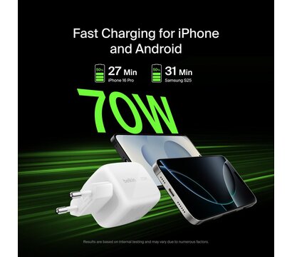 Зображення 2 Зарядний пристрій Belkin 70W GaN 2хUSB-С/USB-A (WCH018HQWH)