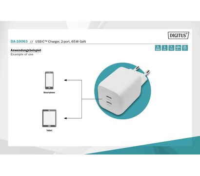 Зображення 4 Зарядний пристрій Digitus 2xUSB-C PD65W GaN (DA-10063)