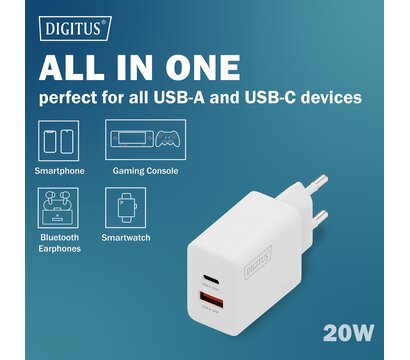Зображення 5 Зарядний пристрій Digitus 1xUSB-C + 1xUSB 20W (DA-10300)
