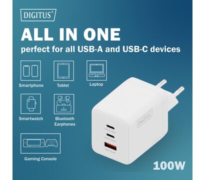 Зображення 6 Зарядний пристрій Digitus 2xUSB-C + 1xUSB-A GaN 100W (DA-10304)