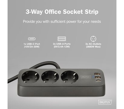 Зображення 5 Мережевий фільтр Digitus 3 р, 1.5м Black (DA-70625)
