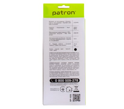 Изображение 2 Patron PN-SP-1033, 3m Black (EXT-PN-SP-1033) 3 розеток
