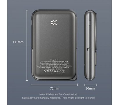 Зображення 3 Повербанк Vention 10000mAh 20W PD USB-C In/Out, QI-15W Black (FHNB0)