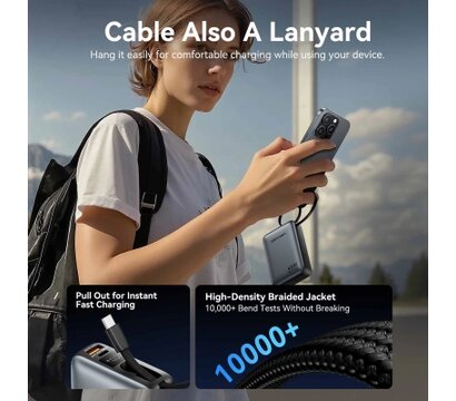 Изображение 4 Повербанк Vention 20000 mAh 45W Mini with Built-in USB-C Cable Gray (FHGH0)
