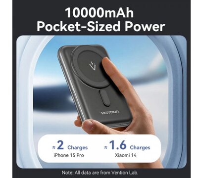 Зображення 5 Повербанк Vention 10000mAh 20W PD USB-C In/Out, QI-15W Black (FHNB0)