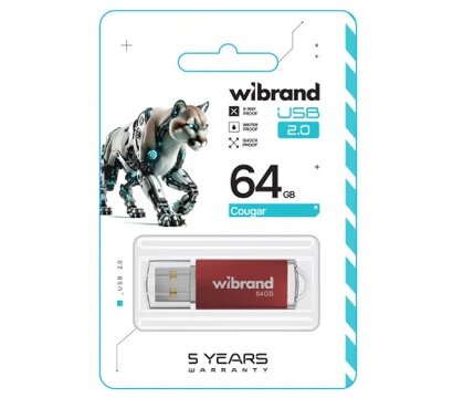 Изображение 2 USB флешка Wibrand Cougar 64GB USB 2.0 Red (WI2.0/CU64P1R)