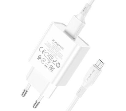 Изображение 2 Зарядное устройство Borofone BA74A Aspirer USB + cable USB to Micro 5P White (6974443388664)