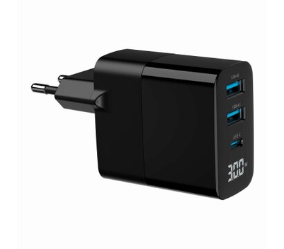 Зображення 2 Зарядний пристрій Gembird 2хUSB-A (QC3.0 18W) + 1хType-C (PD20W) LCD black (TA-UC-PDQC30LCD-BK-02)