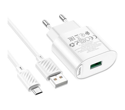 Зображення 2 Зарядний пристрій Hoco C109A Fighter USB QC3.0 + cable Micro 5P White (6931474784827)