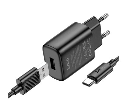 Зображення 2 Зарядний пристрій Hoco C134A USB + cable USB to USB-C 2.4A black (6942007621359)