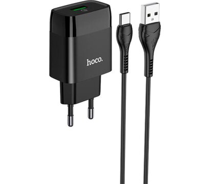 Зображення 2 Зарядний пристрій Hoco C72Q Glorious USB QC3.0 + cable USB to USB-C 18W Black (6931474732545)