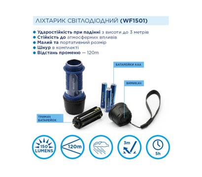 Зображення 3 Ліхтар Westinghouse WF1501 + 3 x AAA LR03 (WF1501-3LR03NTB)
