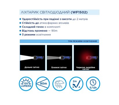 Зображення 3 Ліхтар Westinghouse WF1502 + 4 x AAA LR03 (WF1502-4LR03TB)