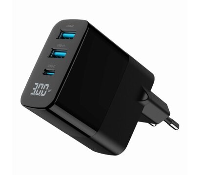 Зображення 3 Зарядний пристрій Gembird 2хUSB-A (QC3.0 18W) + 1хType-C (PD20W) LCD black (TA-UC-PDQC30LCD-BK-02)