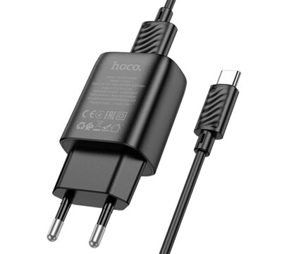 Зображення 3 Зарядний пристрій Hoco C134A USB + cable USB to USB-C 2.4A black (6942007621359)