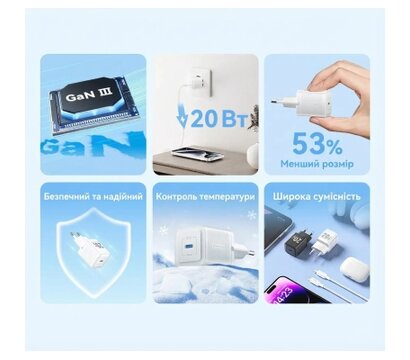 Зображення 3 Зарядний пристрій Vention USB-C PD20W GaN black (FEPB0-EU)
