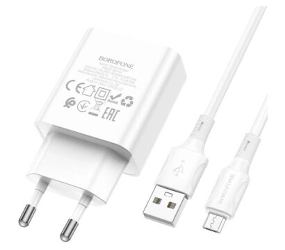 Изображение 4 Зарядное устройство Borofone BA74A Aspirer USB + cable USB to Micro 5P White (6974443388664)