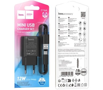 Зображення 4 Зарядний пристрій Hoco C134A USB + cable USB to USB-C 2.4A black (6942007621359)