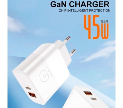 Изображение 4 Зарядное устройство WUW C209 1xUSB-C PD45W + 1xUSB QC3.0 18W White (WUW-C209)
