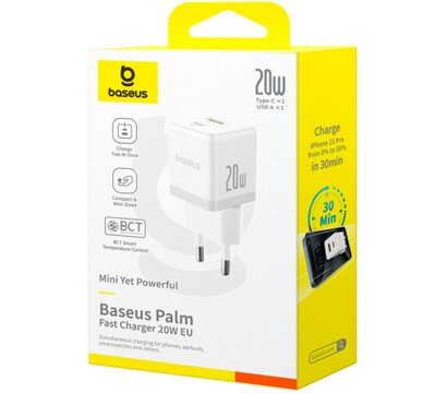 Изображение 5 Зарядное устройство Baseus Palm Fast Charger C+U 20W moon white (P10111608213-00)