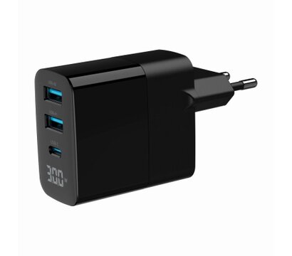 Зображення 5 Зарядний пристрій Gembird 2хUSB-A (QC3.0 18W) + 1хType-C (PD20W) LCD black (TA-UC-PDQC30LCD-BK-02)
