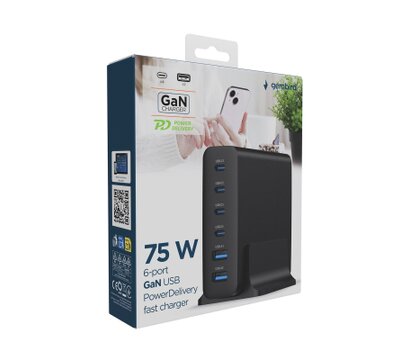 Зображення 5 Зарядний пристрій Gembird 4xUSB-C PD25W + 2xUSB QC3.0 18W black (TA-UC-2A4C-PD75-01-BK)